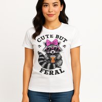 Cute But Feral Funny Colorful Racoon With Sunglasses Racoon Womens T-Shirt