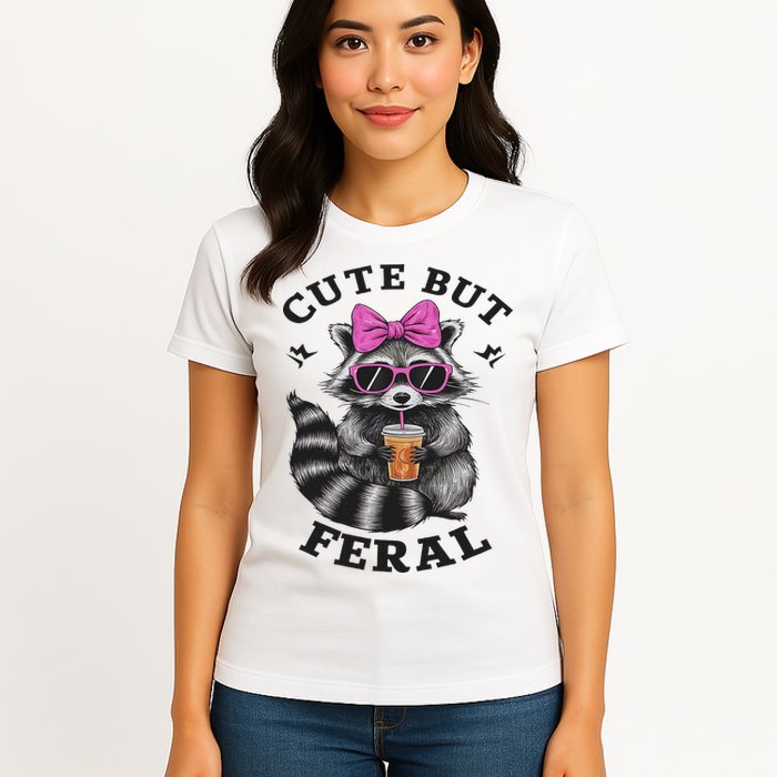 Cute But Feral Funny Colorful Racoon With Sunglasses Racoon Womens T-Shirt