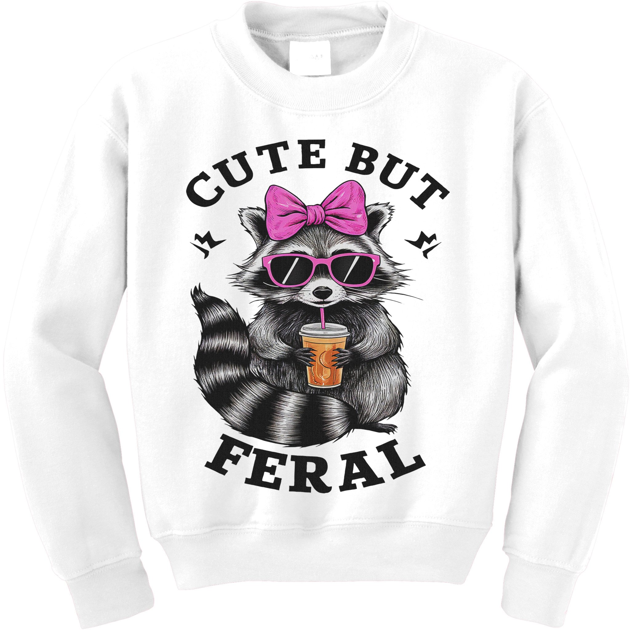 Cute But Feral Funny Colorful Racoon With Sunglasses Racoon Kids Sweatshirt