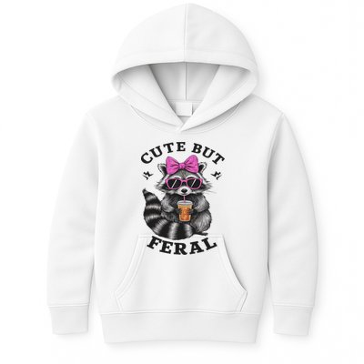Cute But Feral Funny Colorful Racoon With Sunglasses Racoon Kids Hoodie