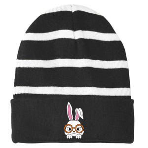 Cute Bunny Face Tie Dye Glasses Easter Day girl Wo Teens Striped Beanie with Solid Band