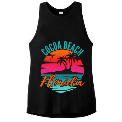 Cocoa Beach Florida Palm Tree Island Pink Sunset Ladies PosiCharge Tri-Blend Wicking Tank