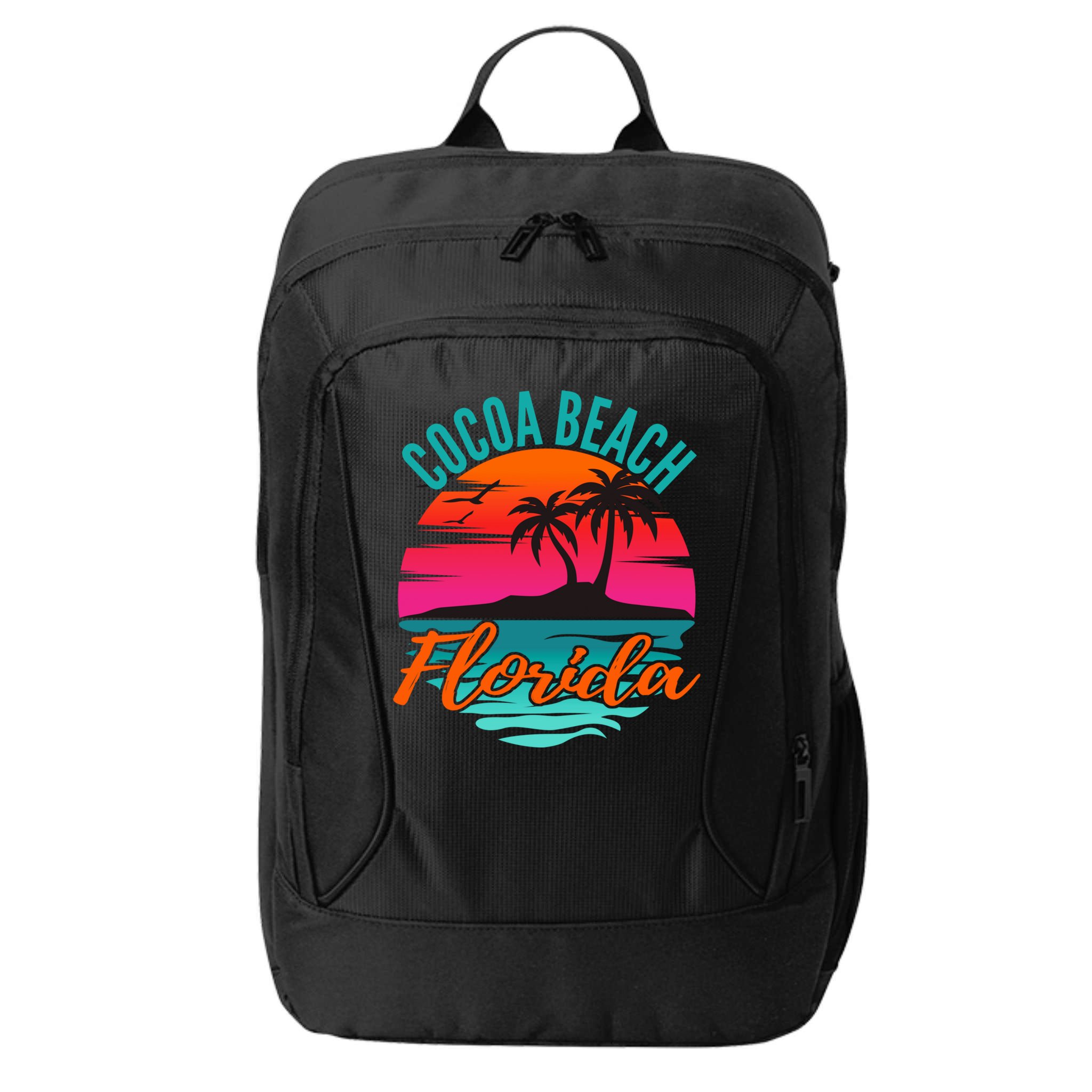 Cocoa Beach Florida Palm Tree Island Pink Sunset City Backpack