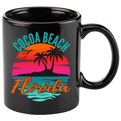 Cocoa Beach Florida Palm Tree Island Pink Sunset 11oz C Handle Ceramic Mug