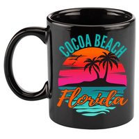 Cocoa Beach Florida Palm Tree Island Pink Sunset 11oz C Handle Ceramic Mug