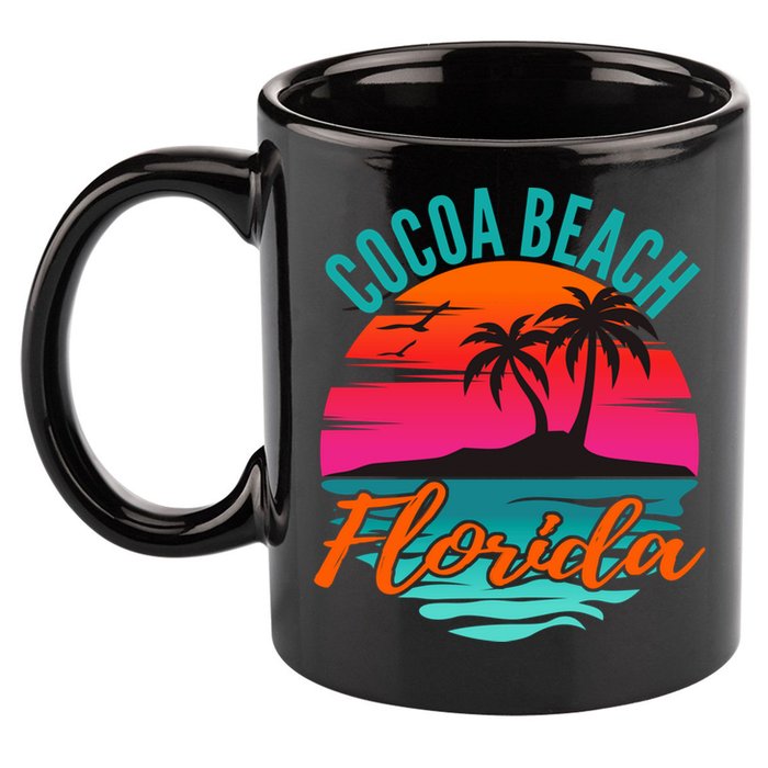 Cocoa Beach Florida Palm Tree Island Pink Sunset 11oz C Handle Ceramic Mug