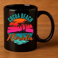 Cocoa Beach Florida Palm Tree Island Pink Sunset 11oz C Handle Ceramic Mug