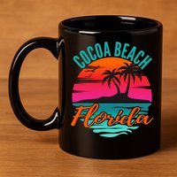 Cocoa Beach Florida Palm Tree Island Pink Sunset 11oz C Handle Ceramic Mug
