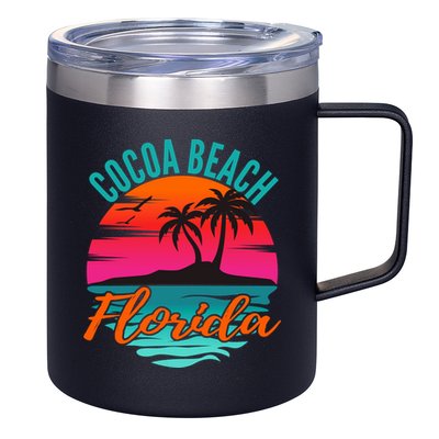 Cocoa Beach Florida Palm Tree Island Pink Sunset 12oz Stainless Steel Coffee Mug