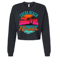 Cocoa Beach Florida Palm Tree Island Pink Sunset Cropped Pullover Crew