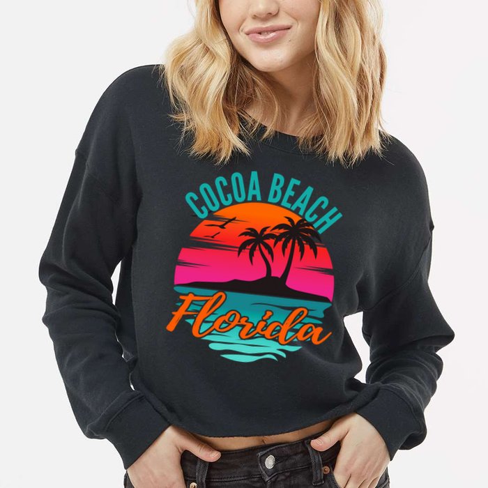 Cocoa Beach Florida Palm Tree Island Pink Sunset Cropped Pullover Crew