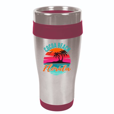 Cocoa Beach Florida Palm Tree Island Pink Sunset 16oz Travel Tumbler