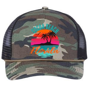 Cocoa Beach Florida Palm Tree Island Pink Sunset Retro Rope Trucker Hat Cap