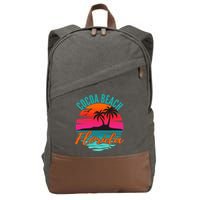 Cocoa Beach Florida Palm Tree Island Pink Sunset Cotton Canvas Backpack
