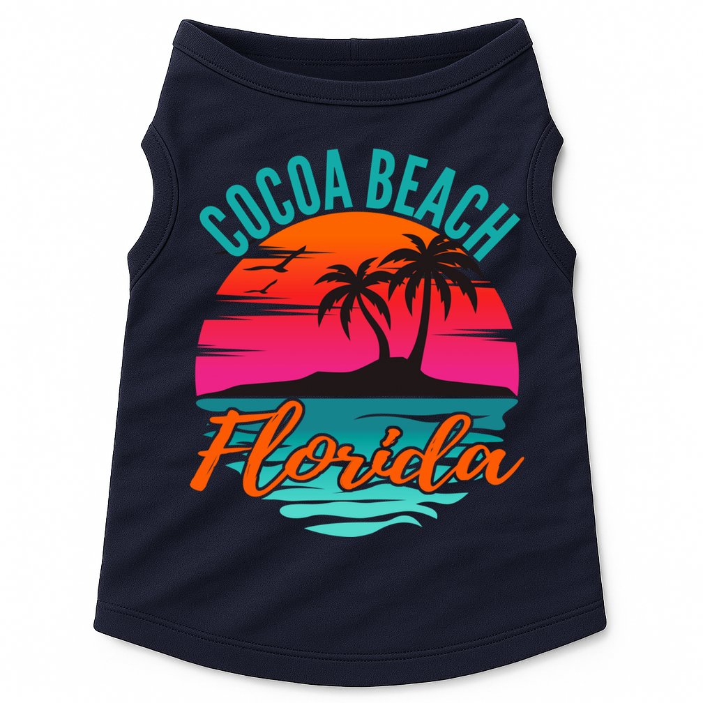 Cocoa Beach Florida Palm Tree Island Pink Sunset Doggie Tank