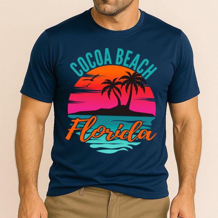 Cocoa Beach Florida Palm Tree Island Pink Sunset Performance Shirt