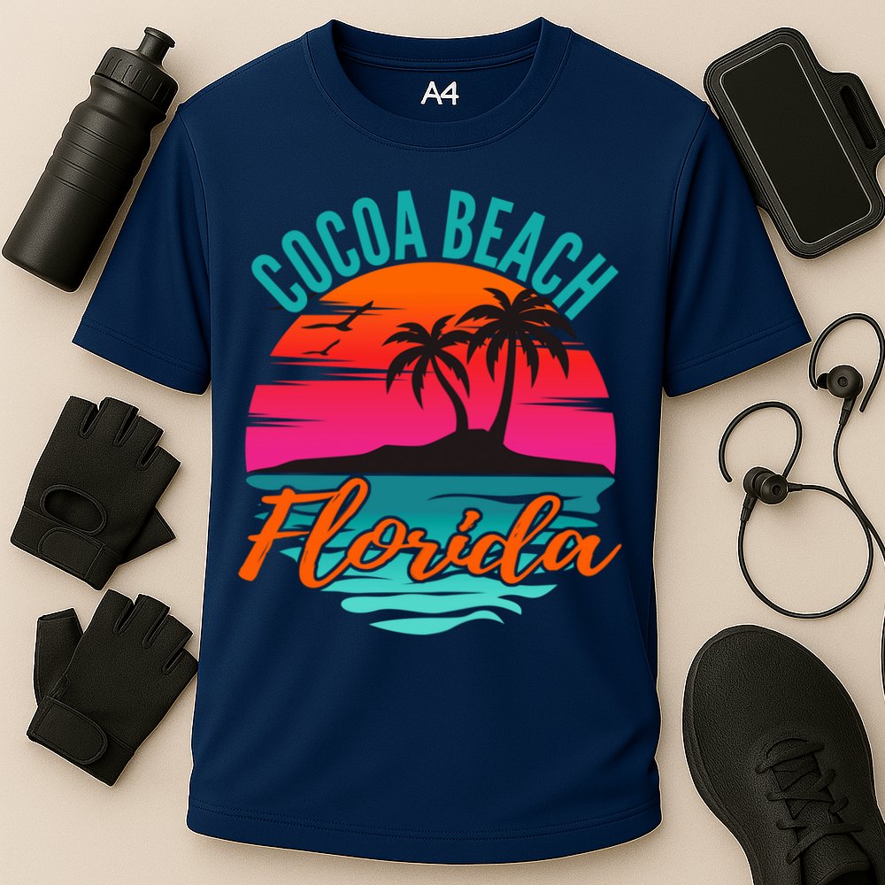 Cocoa Beach Florida Palm Tree Island Pink Sunset Performance Shirt