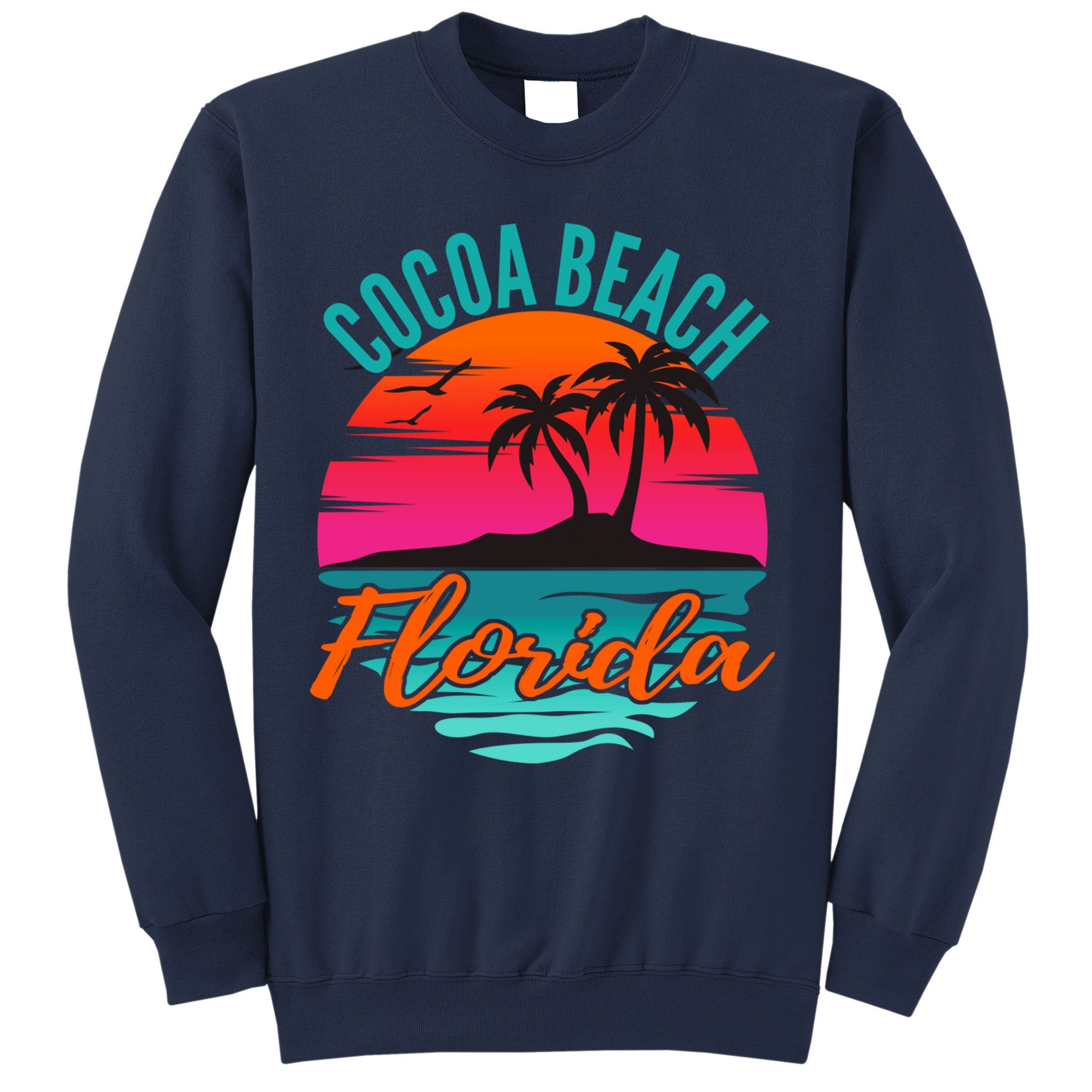 Cocoa Beach Florida Palm Tree Island Pink Sunset Sweatshirt