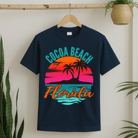 Cocoa Beach Florida Palm Tree Island Pink Sunset T-Shirt