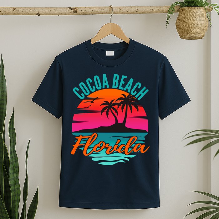 Cocoa Beach Florida Palm Tree Island Pink Sunset T-Shirt