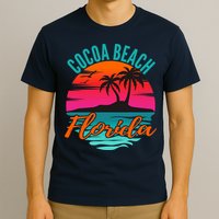 Cocoa Beach Florida Palm Tree Island Pink Sunset T-Shirt