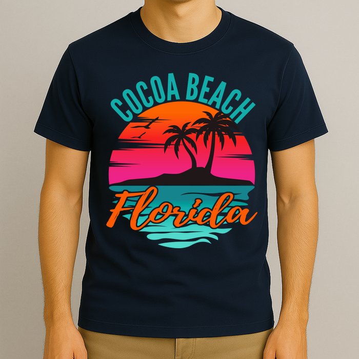 Cocoa Beach Florida Palm Tree Island Pink Sunset T-Shirt