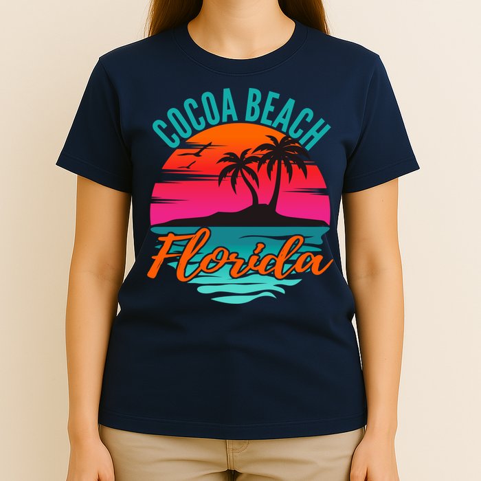 Cocoa Beach Florida Palm Tree Island Pink Sunset T-Shirt