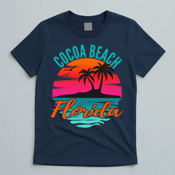 Cocoa Beach Florida Palm Tree Island Pink Sunset T-Shirt
