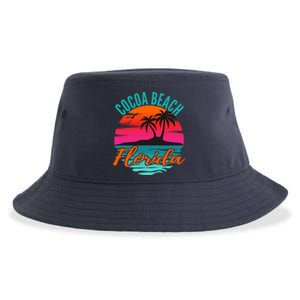 Cocoa Beach Florida Palm Tree Island Pink Sunset Sustainable Bucket Hat