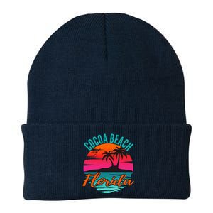 Cocoa Beach Florida Palm Tree Island Pink Sunset Knit Cap Winter Beanie