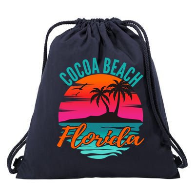 Cocoa Beach Florida Palm Tree Island Pink Sunset Drawstring Bag