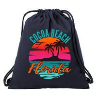 Cocoa Beach Florida Palm Tree Island Pink Sunset Drawstring Bag