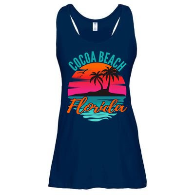 Cocoa Beach Florida Palm Tree Island Pink Sunset Ladies Essential Flowy Tank