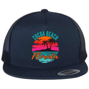 Cocoa Beach Florida Palm Tree Island Pink Sunset Flat Bill Trucker Hat