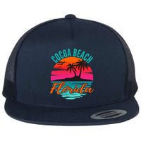 Cocoa Beach Florida Palm Tree Island Pink Sunset Flat Bill Trucker Hat