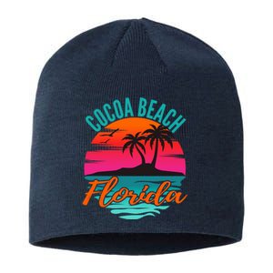 Cocoa Beach Florida Palm Tree Island Pink Sunset Sustainable Beanie