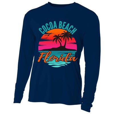 Cocoa Beach Florida Palm Tree Island Pink Sunset Cooling Performance Long Sleeve Crew