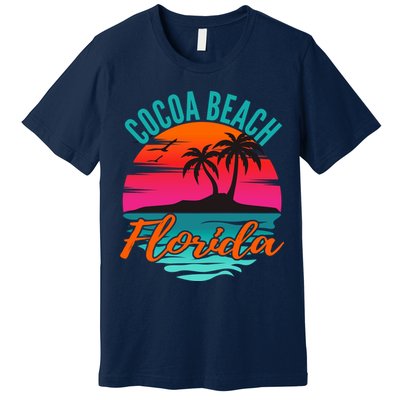 Cocoa Beach Florida Palm Tree Island Pink Sunset Premium T-Shirt