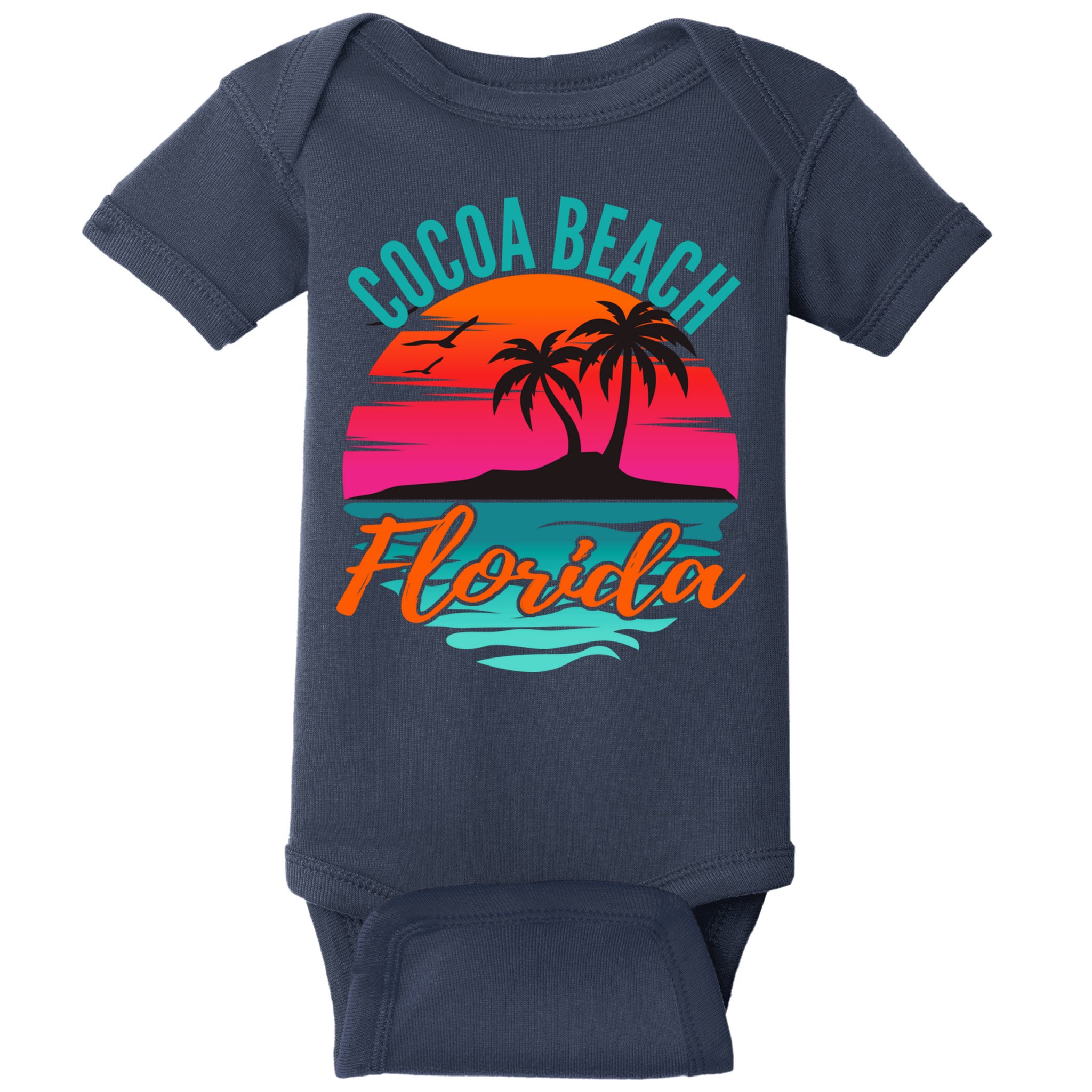 Cocoa Beach Florida Palm Tree Island Pink Sunset Baby Bodysuit