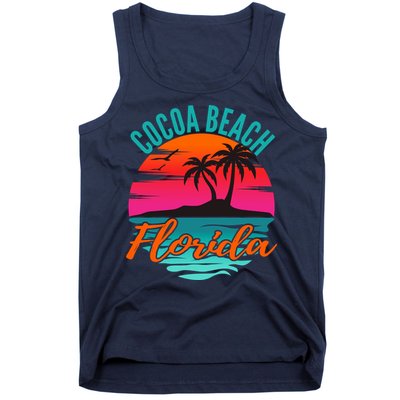 Cocoa Beach Florida Palm Tree Island Pink Sunset Tank Top