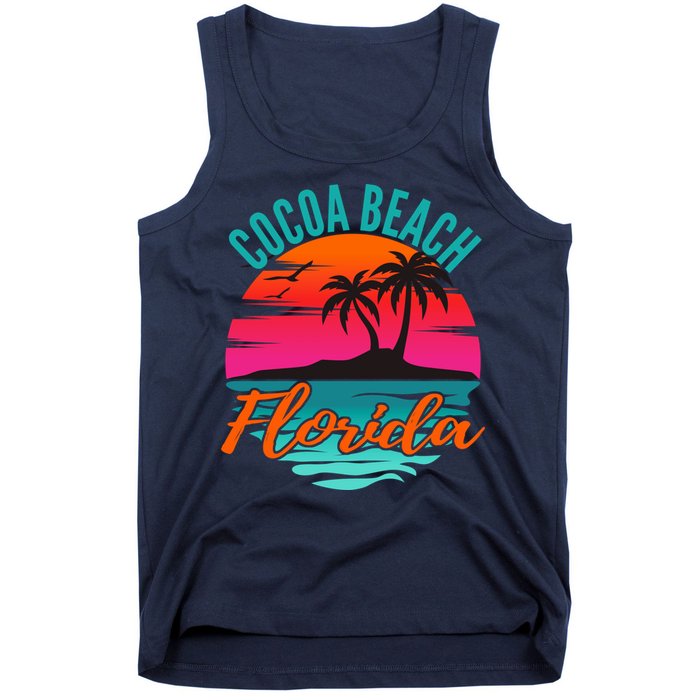 Cocoa Beach Florida Palm Tree Island Pink Sunset Tank Top