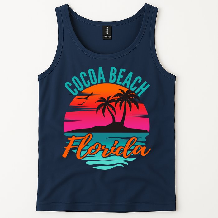 Cocoa Beach Florida Palm Tree Island Pink Sunset Tank Top