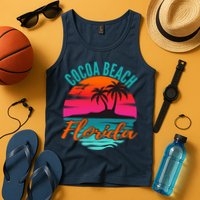 Cocoa Beach Florida Palm Tree Island Pink Sunset Tank Top