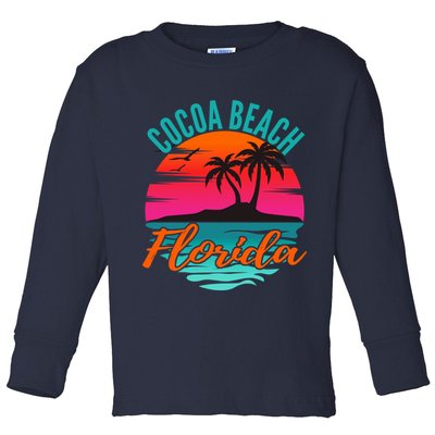 Cocoa Beach Florida Palm Tree Island Pink Sunset Toddler Long Sleeve Shirt