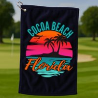 Cocoa Beach Florida Palm Tree Island Pink Sunset Golf Towel