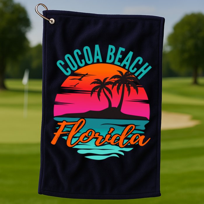 Cocoa Beach Florida Palm Tree Island Pink Sunset Golf Towel