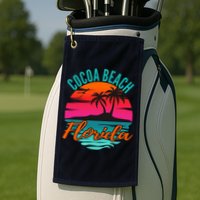 Cocoa Beach Florida Palm Tree Island Pink Sunset Golf Towel