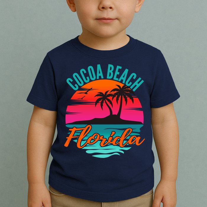Cocoa Beach Florida Palm Tree Island Pink Sunset Toddler T-Shirt