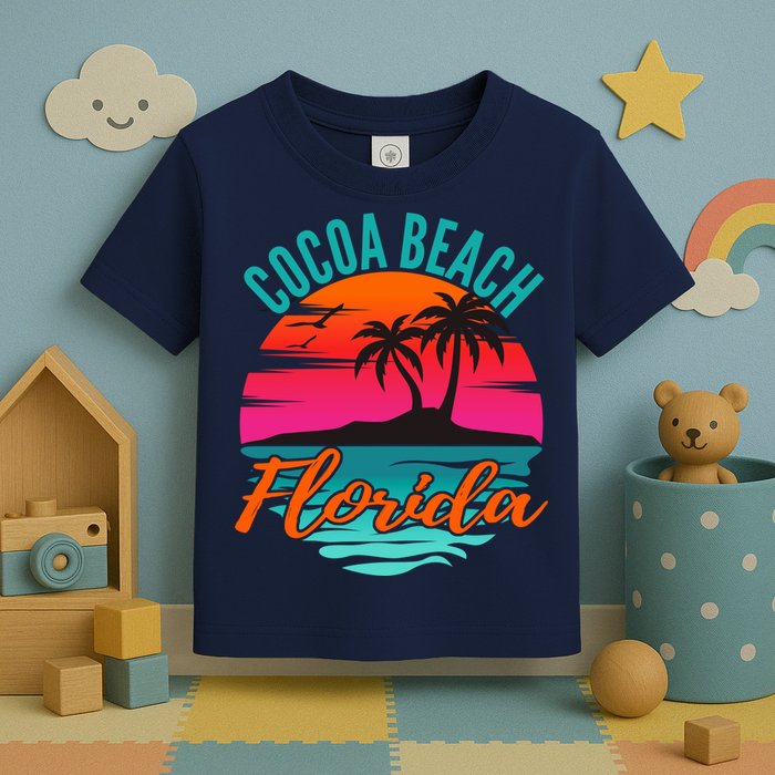 Cocoa Beach Florida Palm Tree Island Pink Sunset Toddler T-Shirt