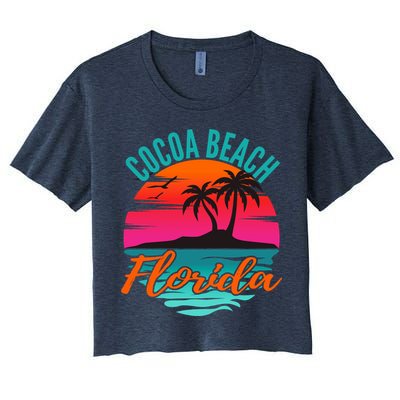 Cocoa Beach Florida Palm Tree Island Pink Sunset Crop Top